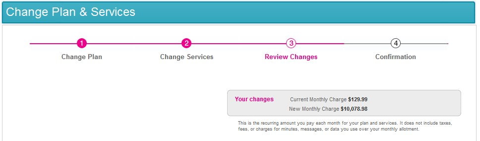 T-Mobile's website is really buggy .. New monthly charge...
