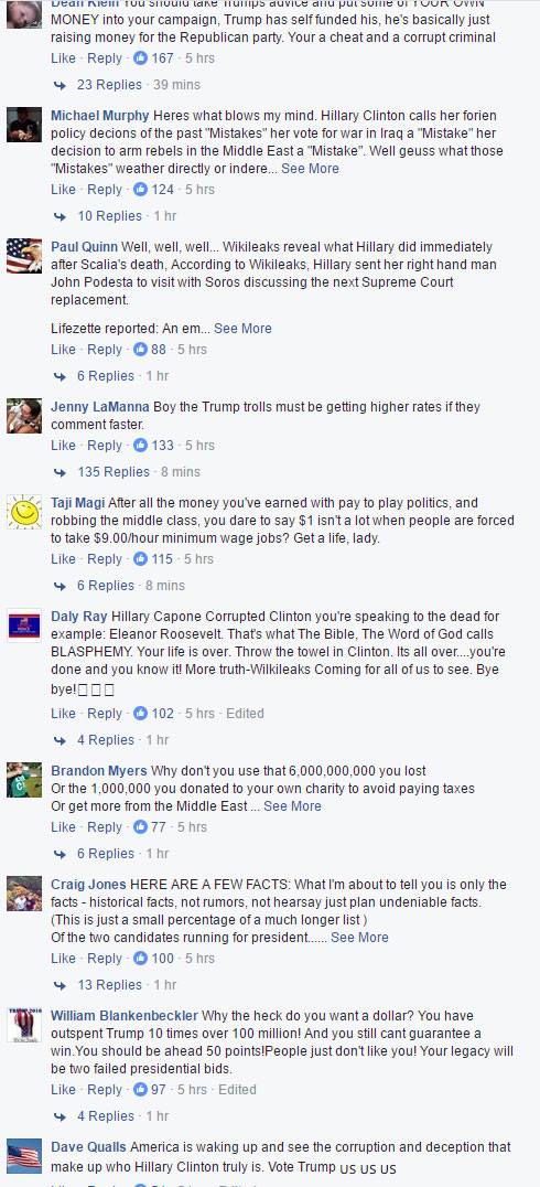 Hillary's Facebook page right now 