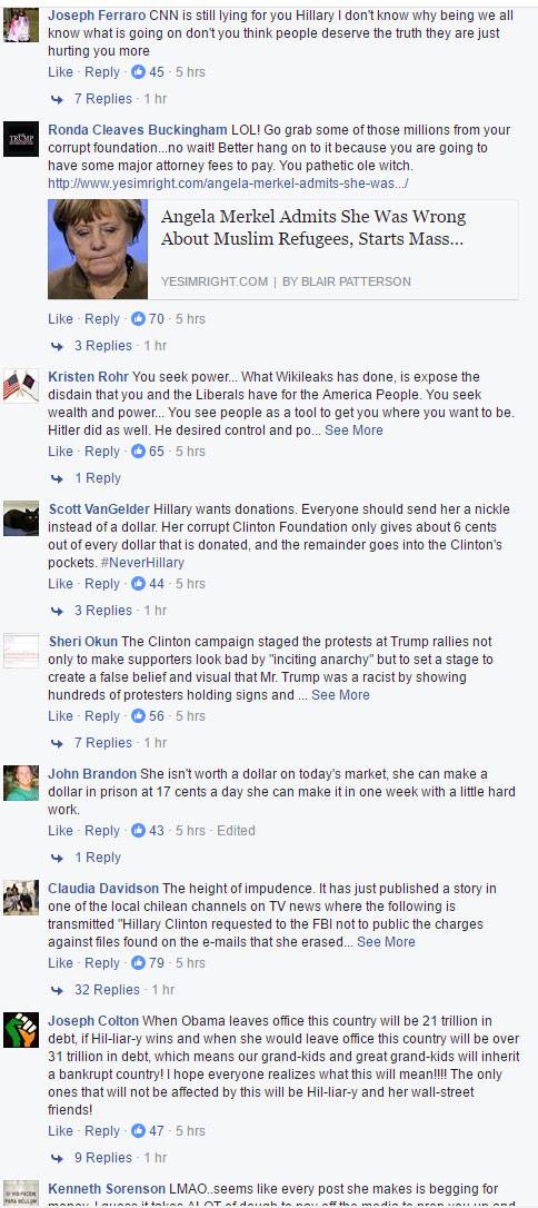 Hillary's Facebook page right now 