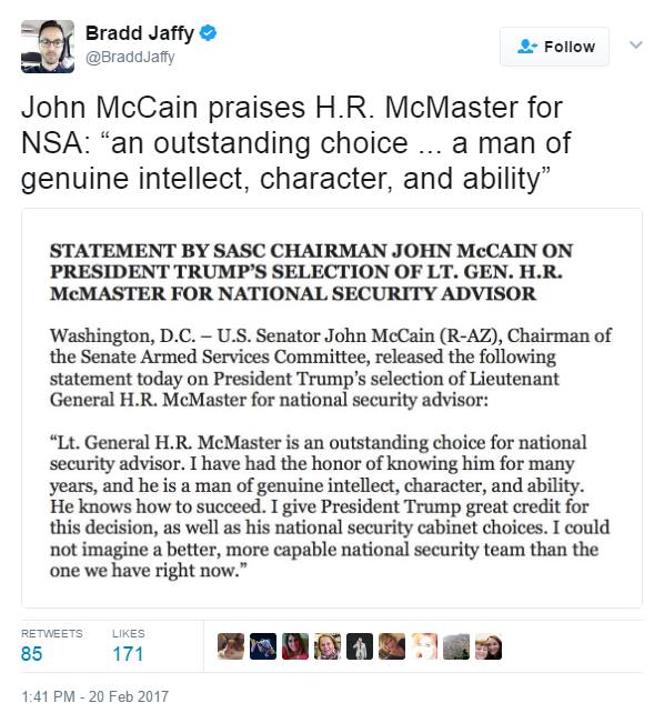Mike Flynn's replacement, H.R. McMaster 