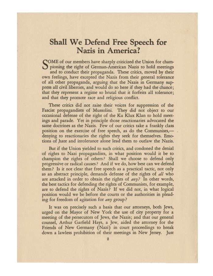 "Shall We Defend Free Speech for Nazis in America?"...