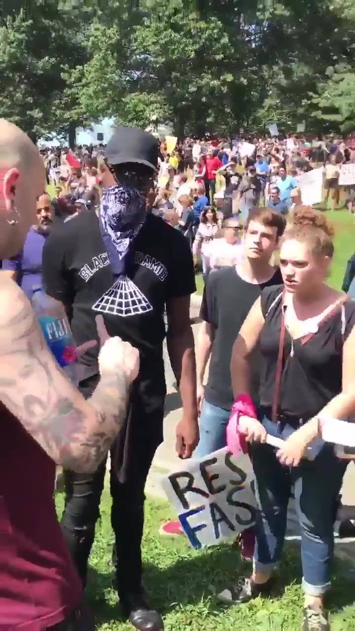 "Peaceful" left wing "anti-fascist" protesters arguing with each other...