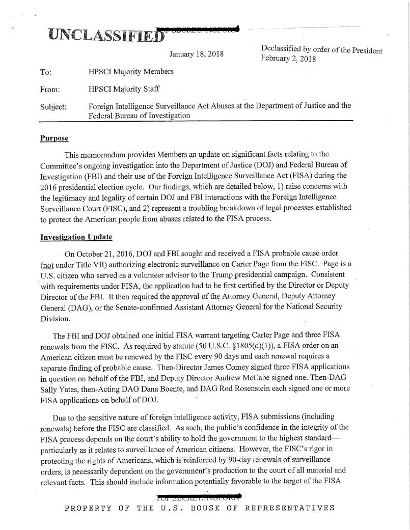 The memo detailing the FISA process used to authorize...