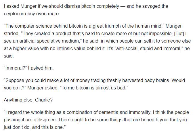 Berkshire Hathaway's Charlie Munger understands. Bitcoin is a financial...