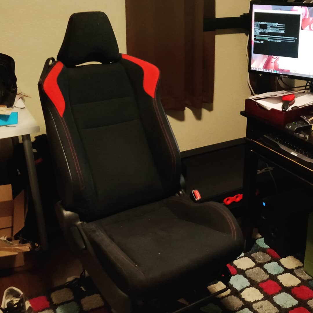 My new computer chair. Recycled out of a Toyota...