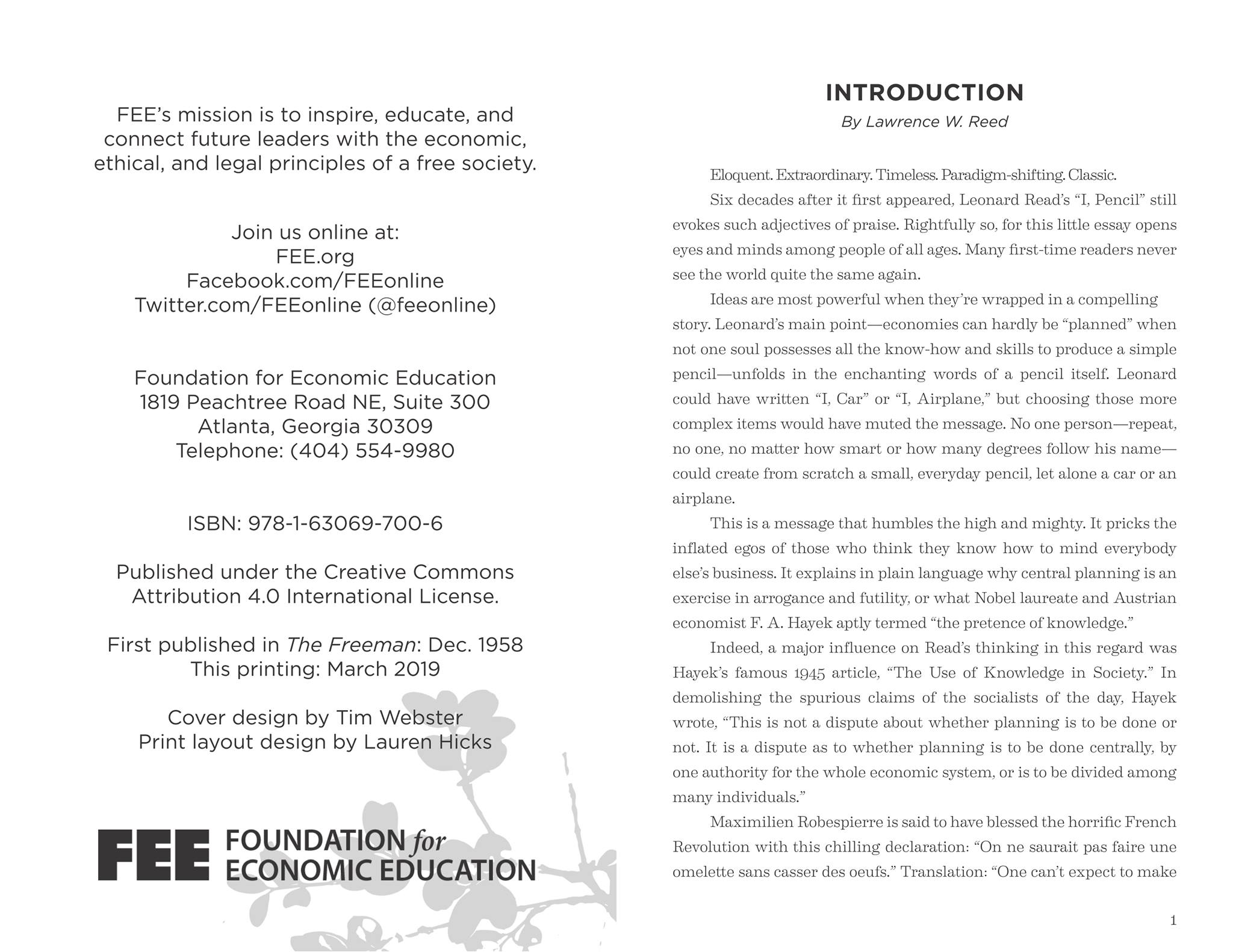 I, Pencil by Leonard E. Read