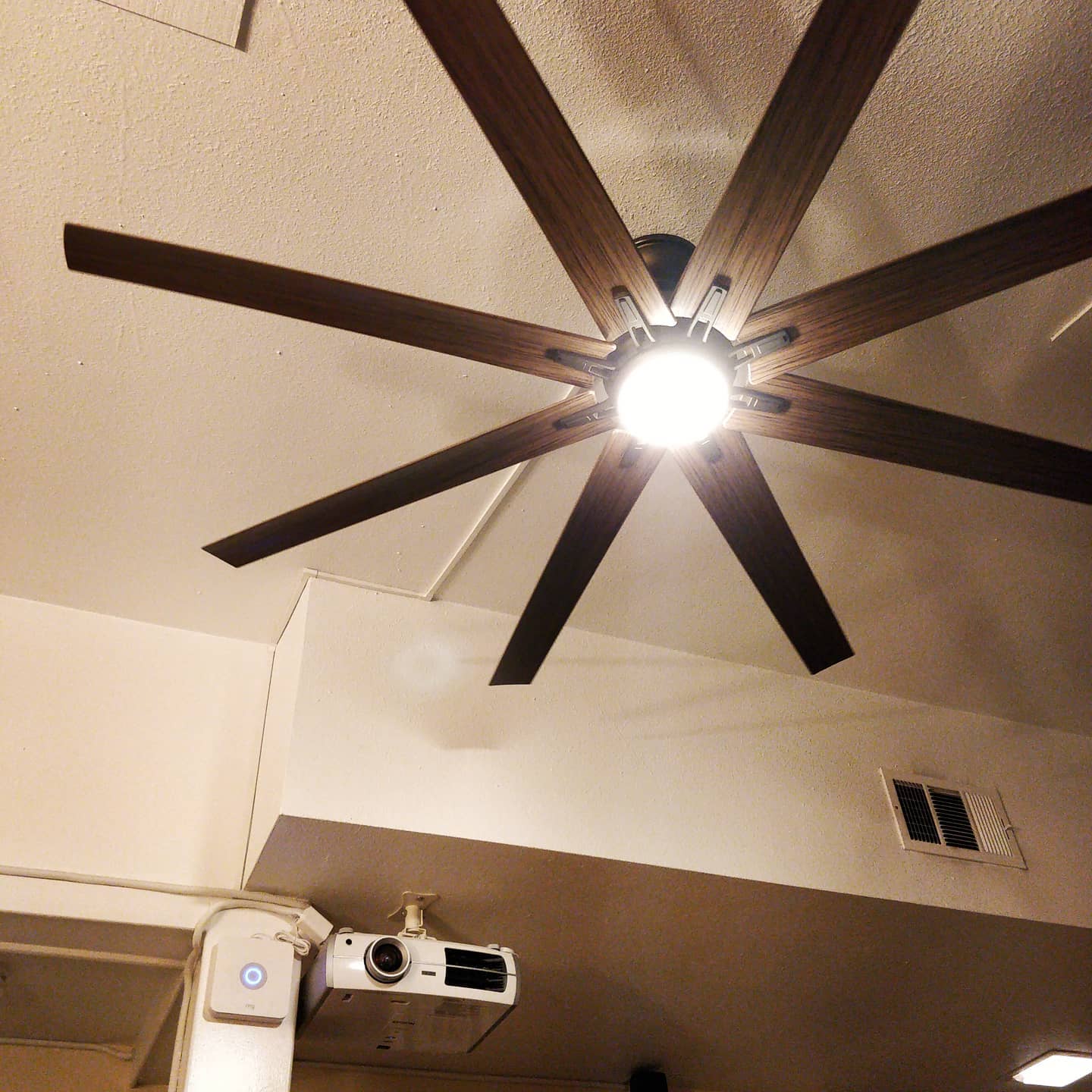 Ceiling fan with cable management. No more blue tape