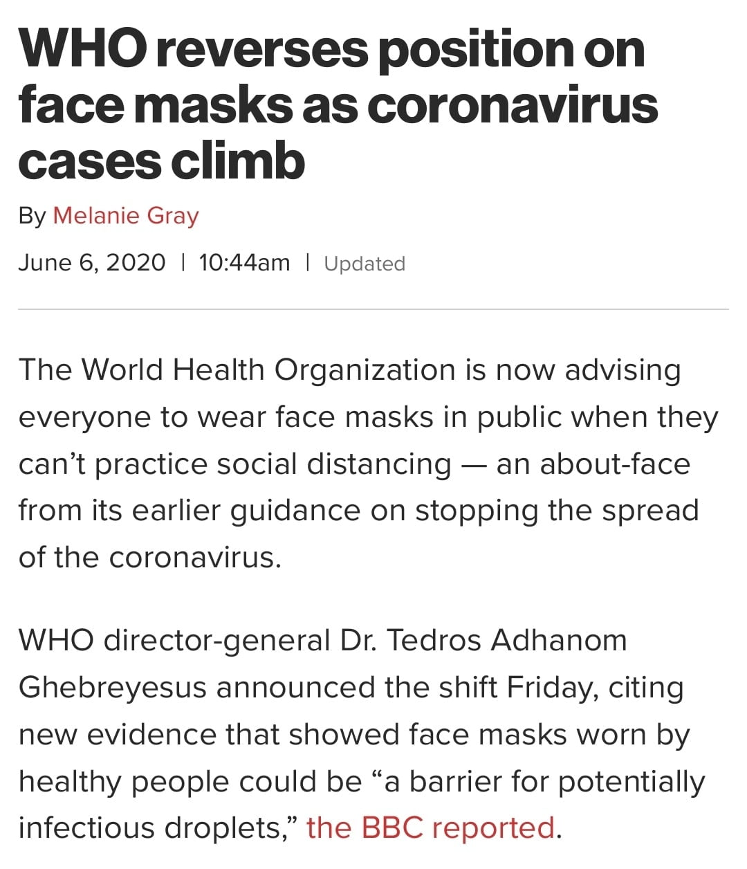 The "experts" at WHO finally agree that masks reduce...