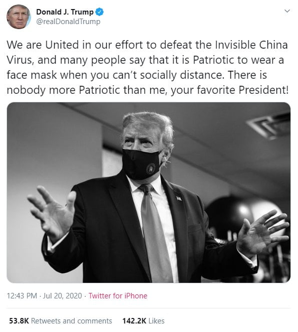 Mask wearing is good optics and smart politics. Trump...