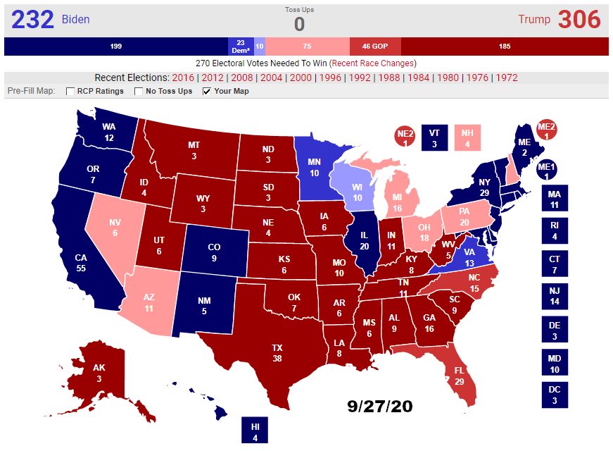 Electoral Map for 9/27/20, including STE