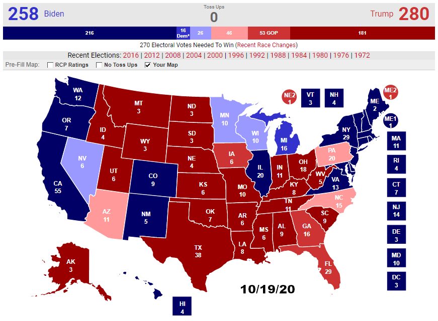 Electoral Map for 10/19/20, including STE