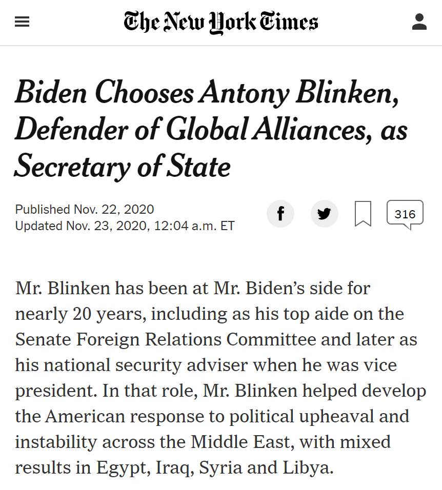 Mr. Blinken, Biden's Secretary of State and Defender of...