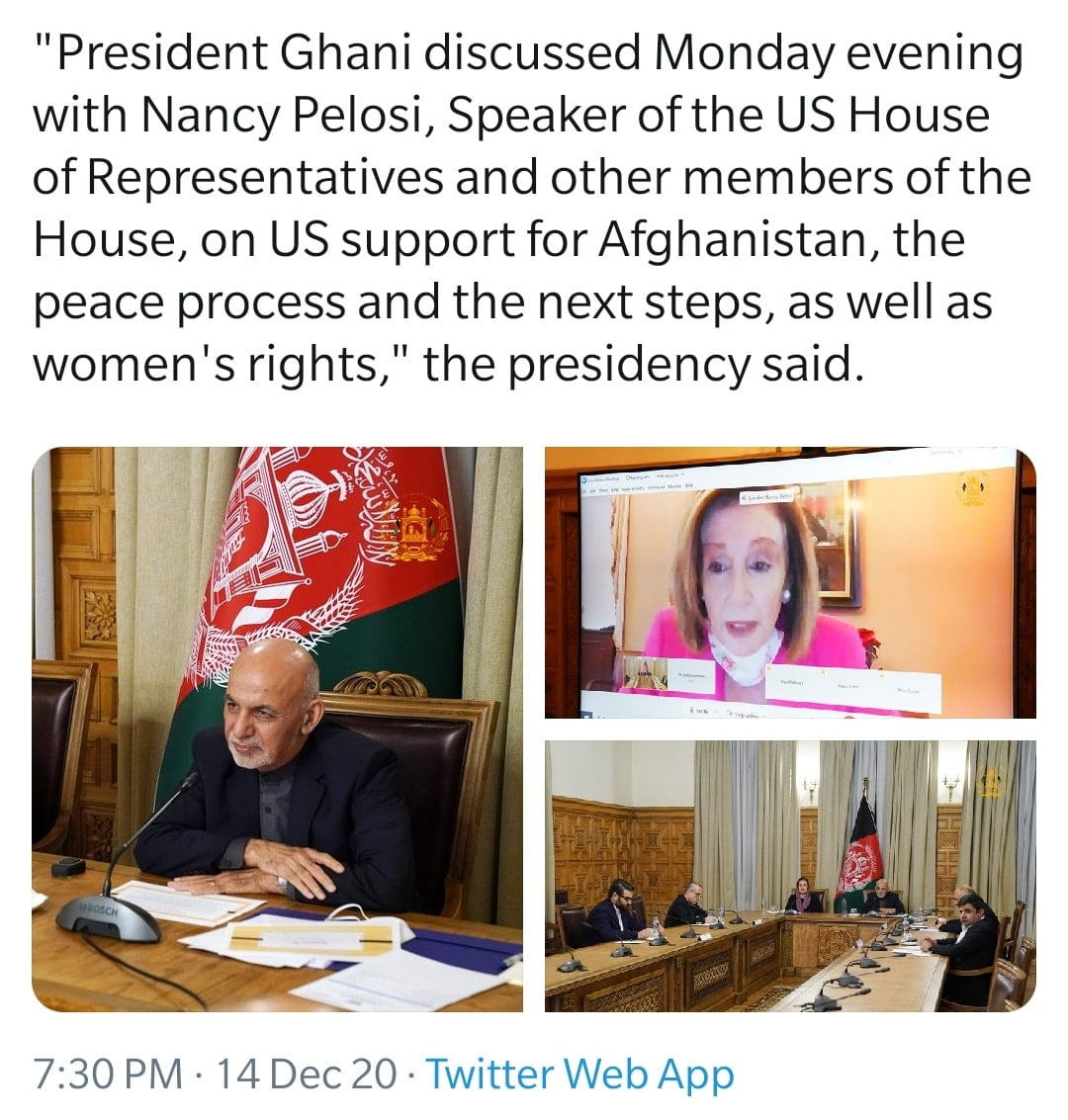 Ghani consulting with Pelosi on peace process. That's just...