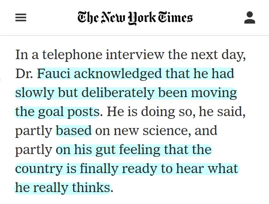 Fauci the weasel once again admits to deliberate lying...