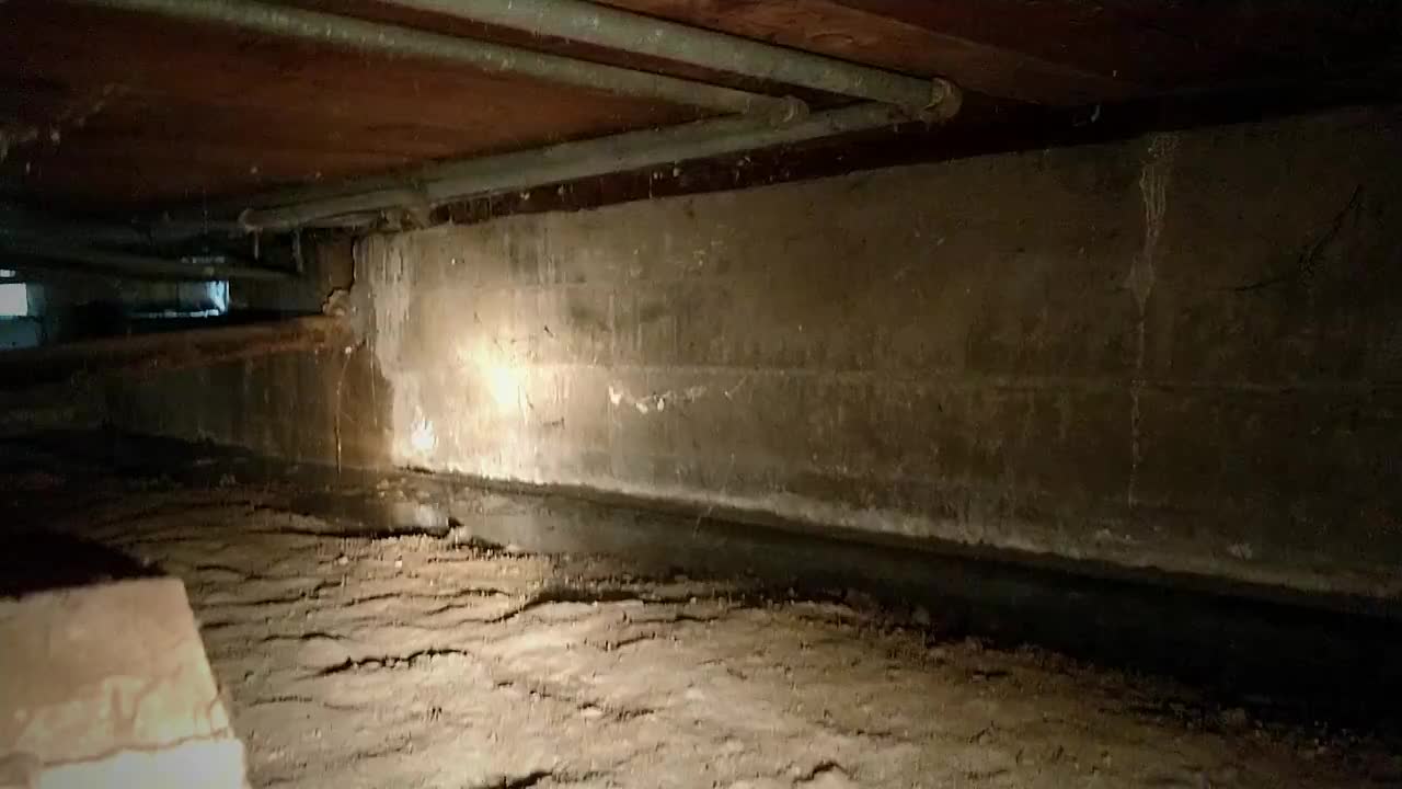 Under the house in the crawlspace, checking out the...