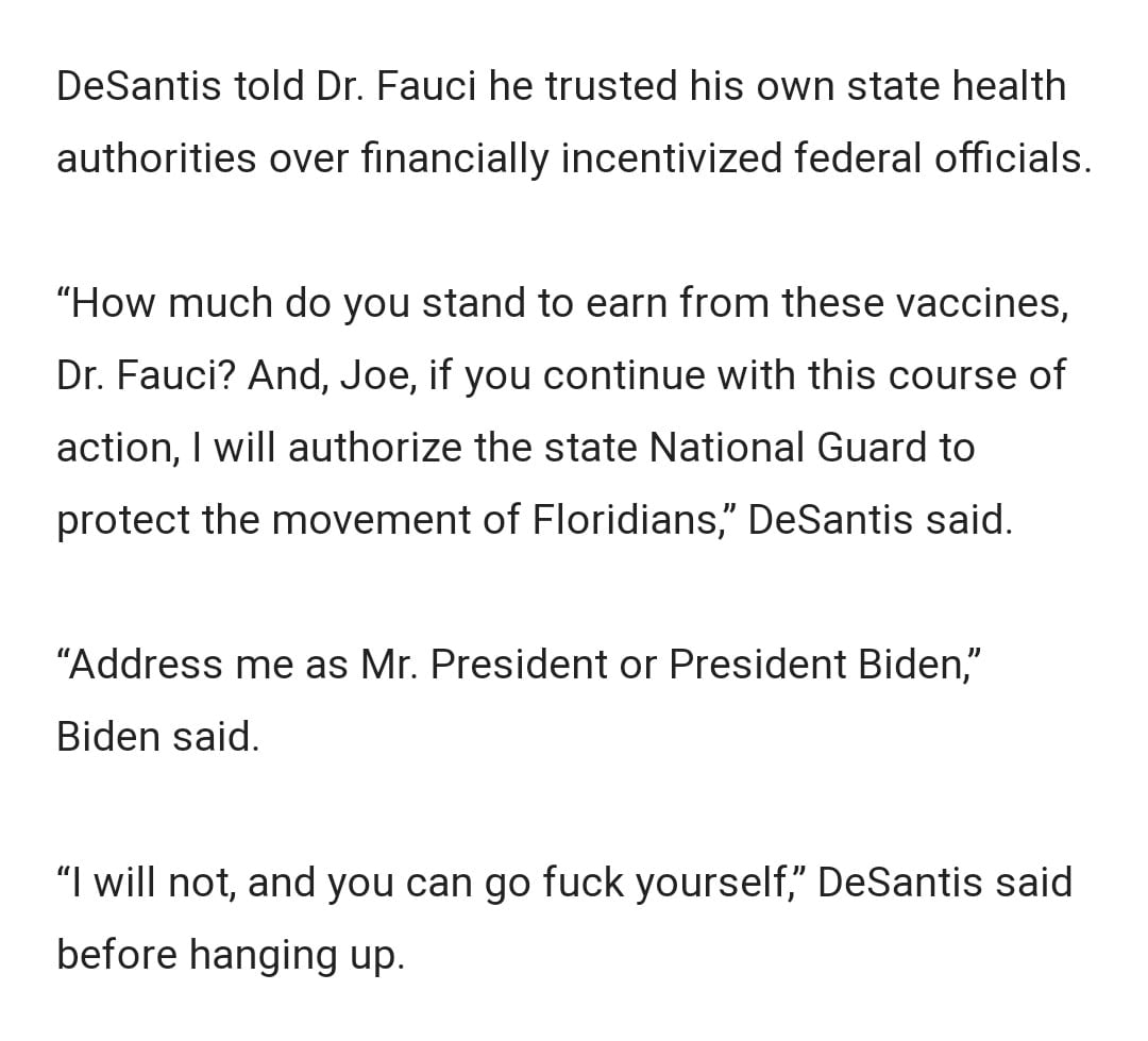 An alleged call between DeSantis, Biden, and Fauci the...