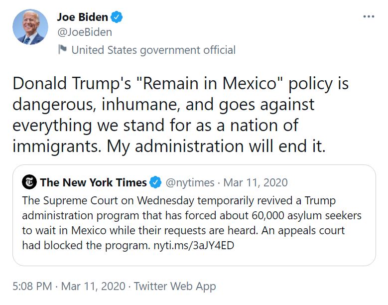 Biden is working on re-establishing Trump's remain in Mexico...