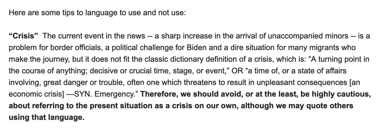 AP memo advising correspondents to not call the border...
