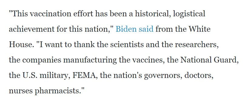 Biden thanks Operation Warp Speed participants for vaccine success...