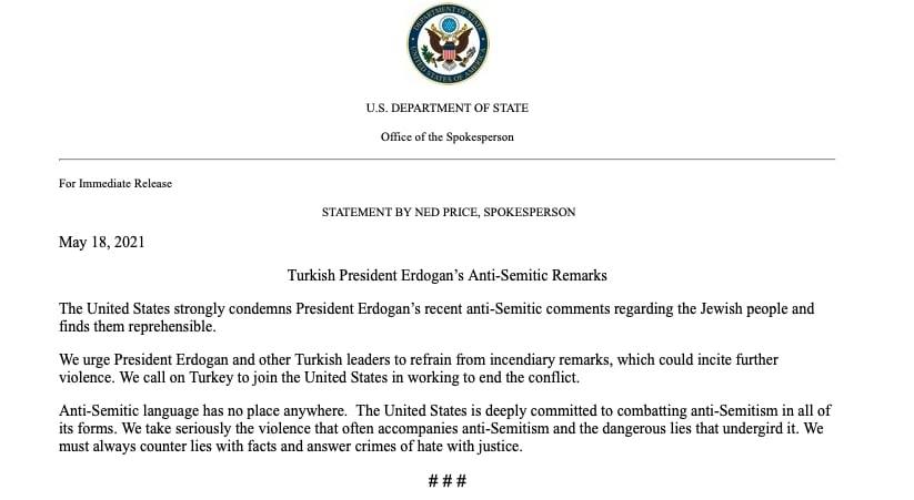 Biden State Department condemns recent Erdogan comments about Israel...