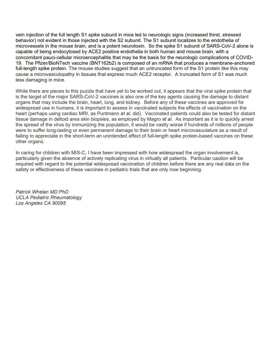 Patrick Whelan's letter to the FDA and the context...