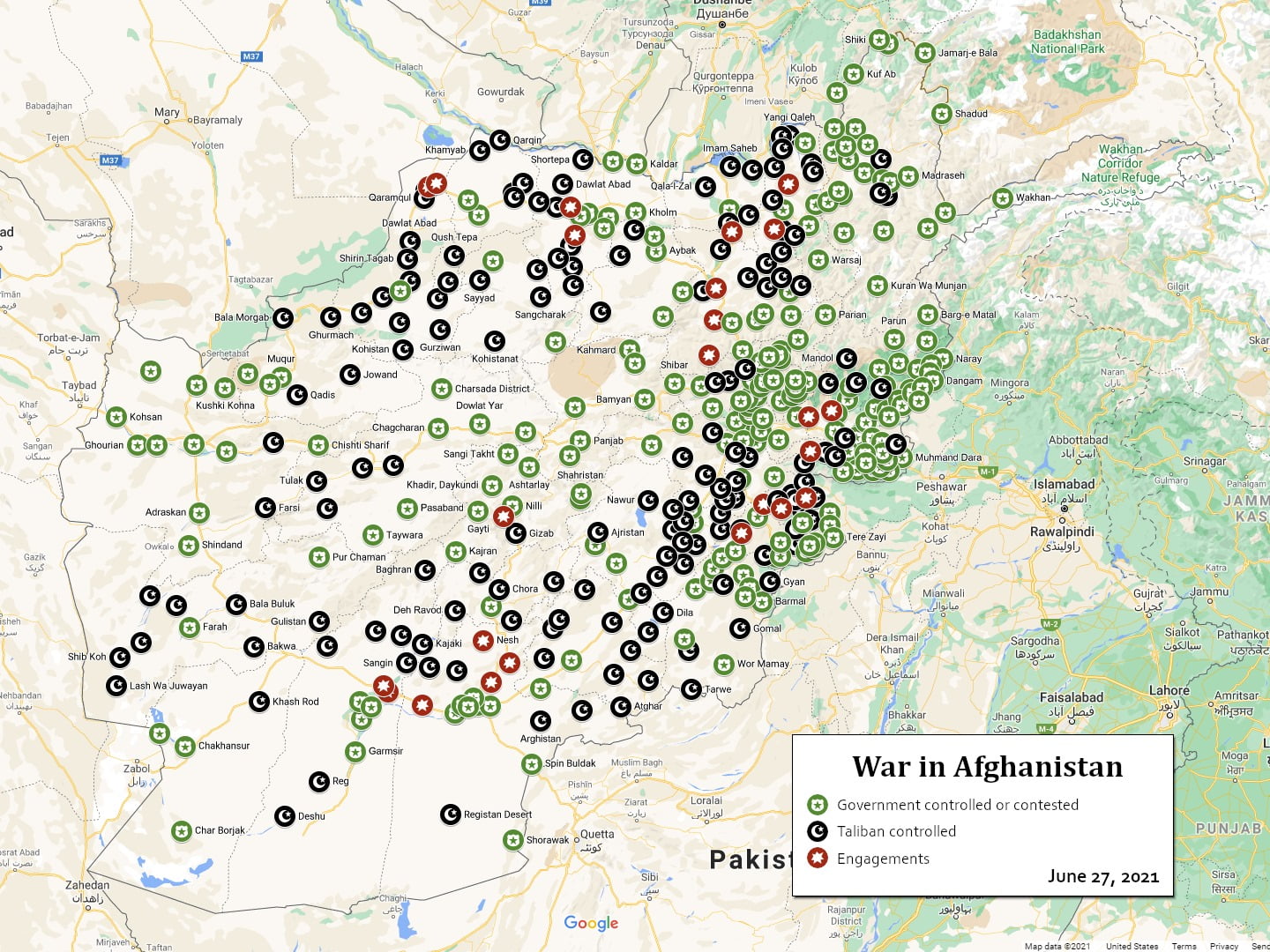 War in Afghanistan map for June 27, 2021