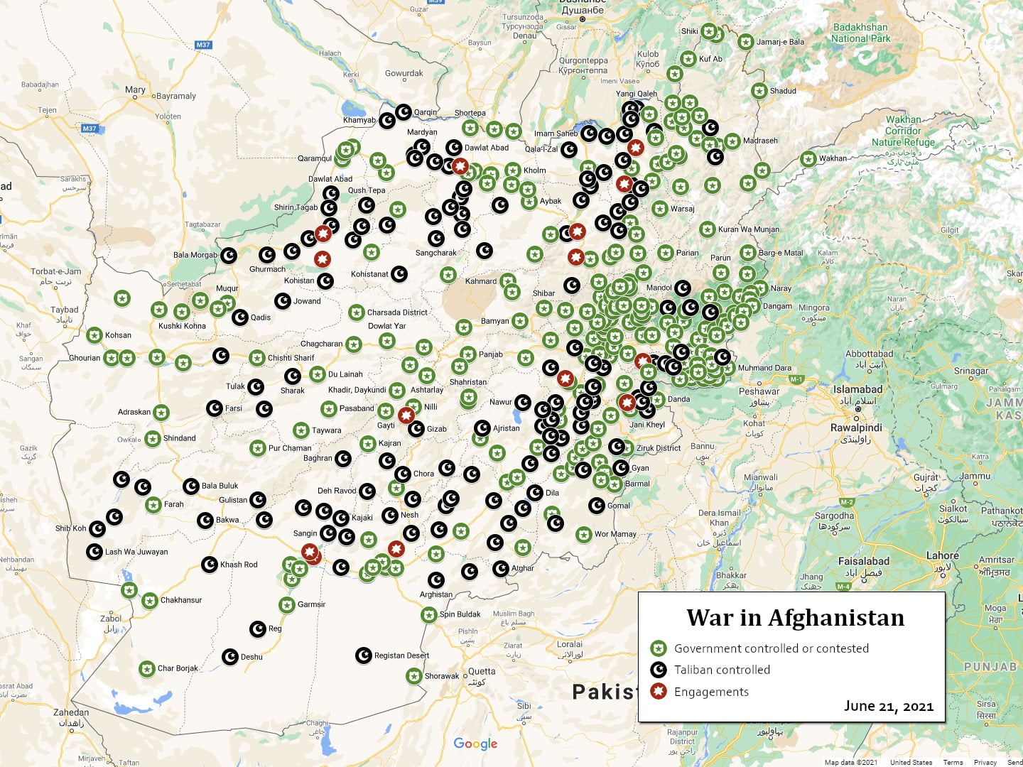 War in Afghanistan map for June 21, 2021