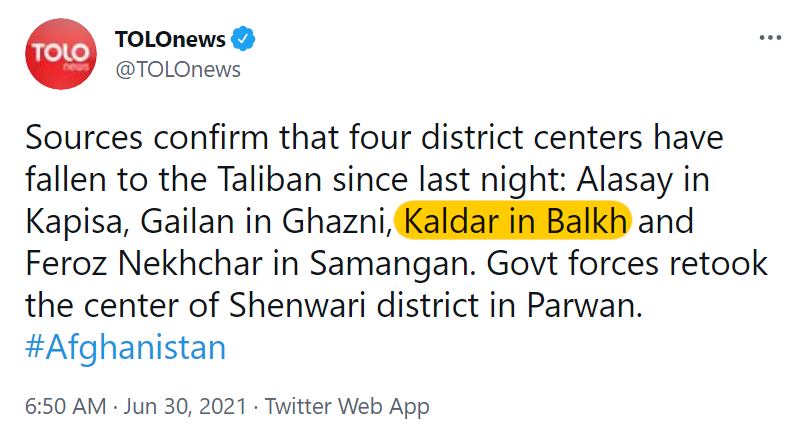 Taliban took Kaldar, Balkh