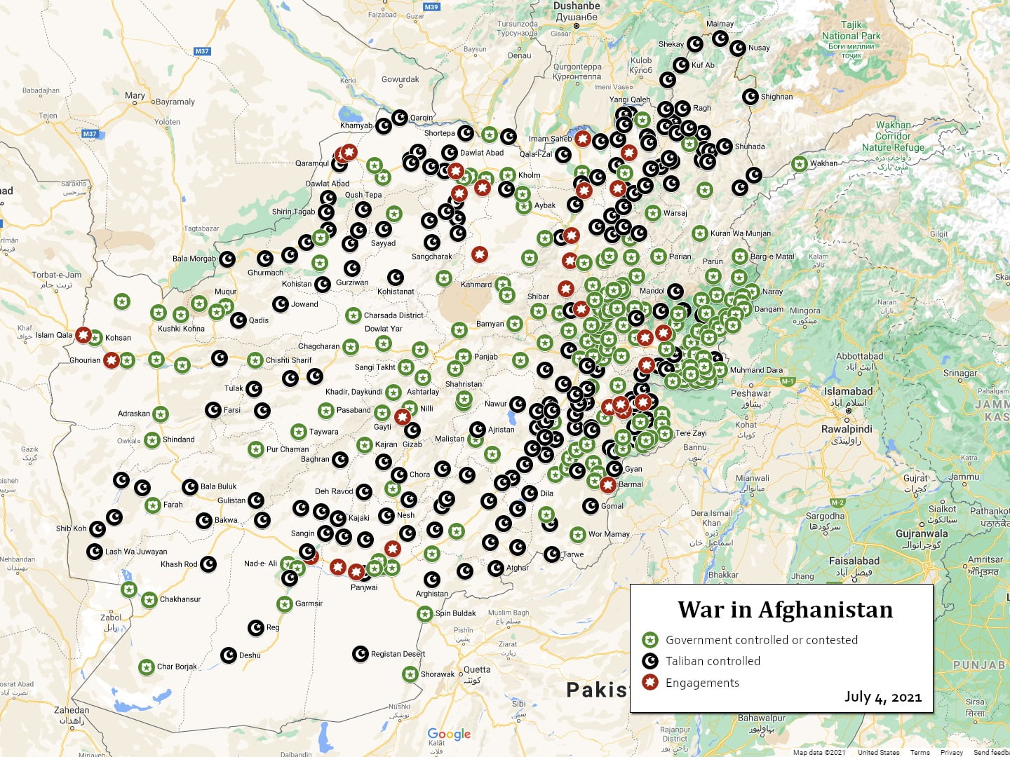 War in Afghanistan map for July 4, 2021