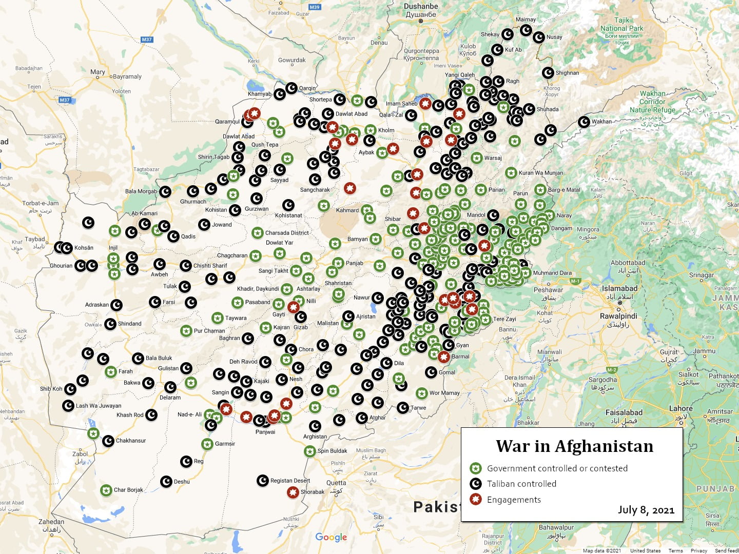 War in Afghanistan map for July 8, 2021