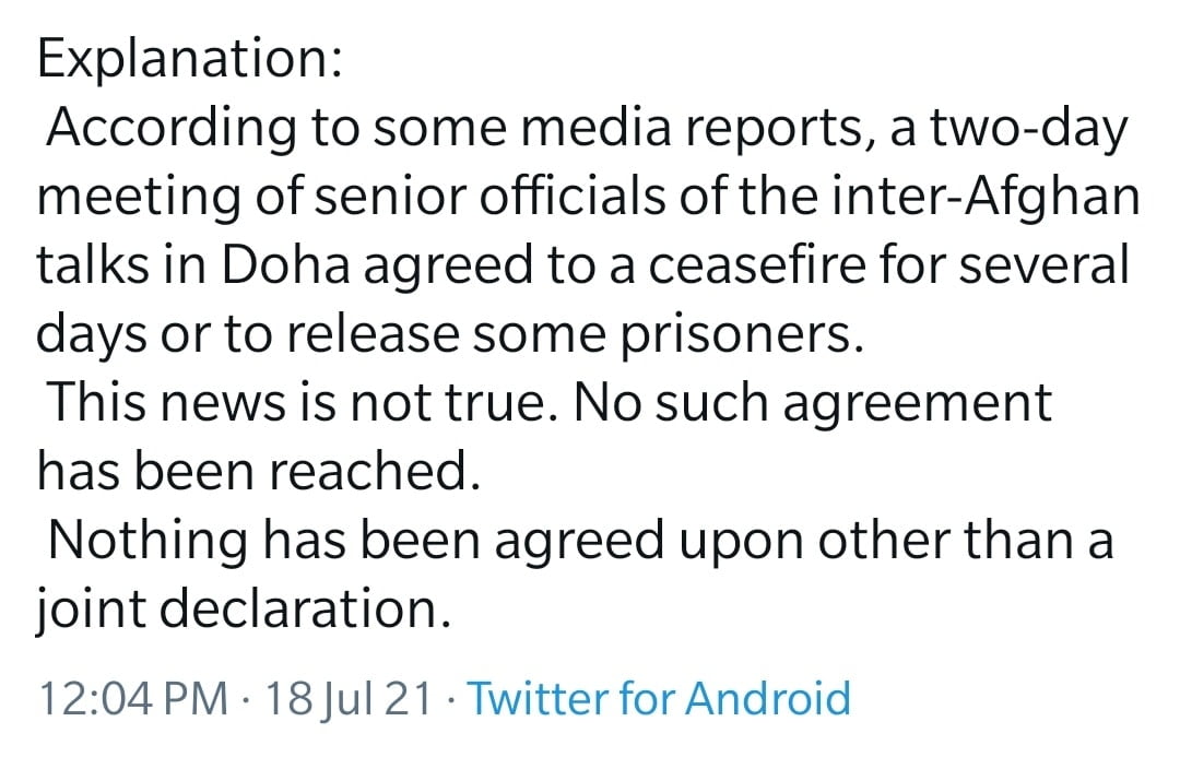Taliban in Doha clarify there is no agreed upon...