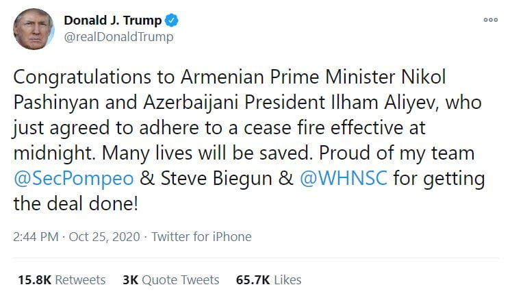 Trump brokered peace deal between Armenia and Azerbaijan