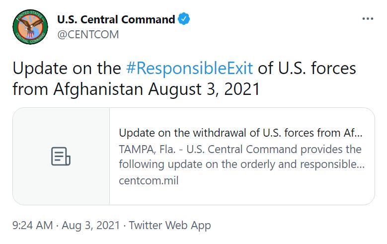 Responsible exit of US forces from Afghanistan is 95%...