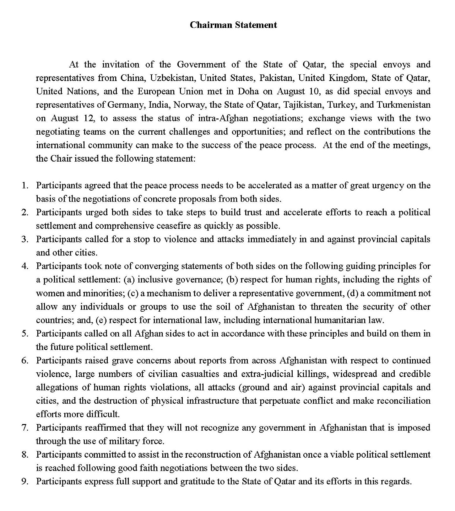 Doha statement on Afghanistan