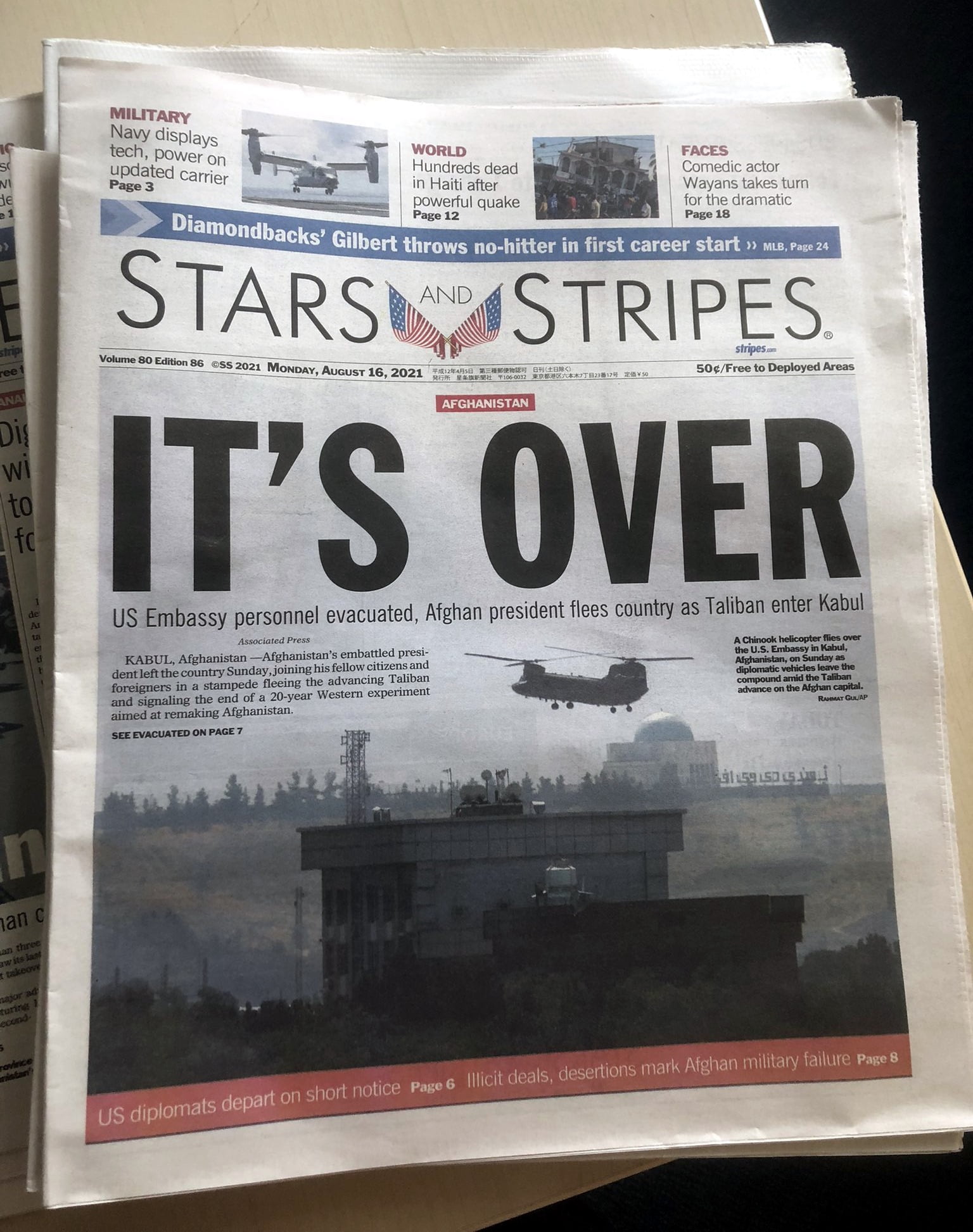 Stars and Stripes cover for August 16th, 2021, marking...