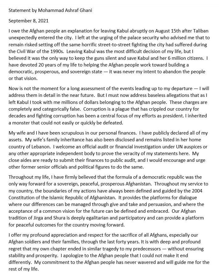 Ghani released a letter wherein he continues to lie...