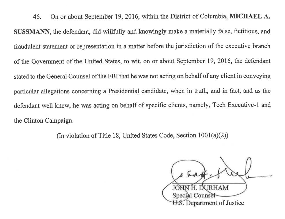 Michael Sussmann, who lied to the FBI about alleged...