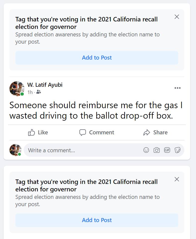 Facebook is acting like the Gavin Newsom recall election...