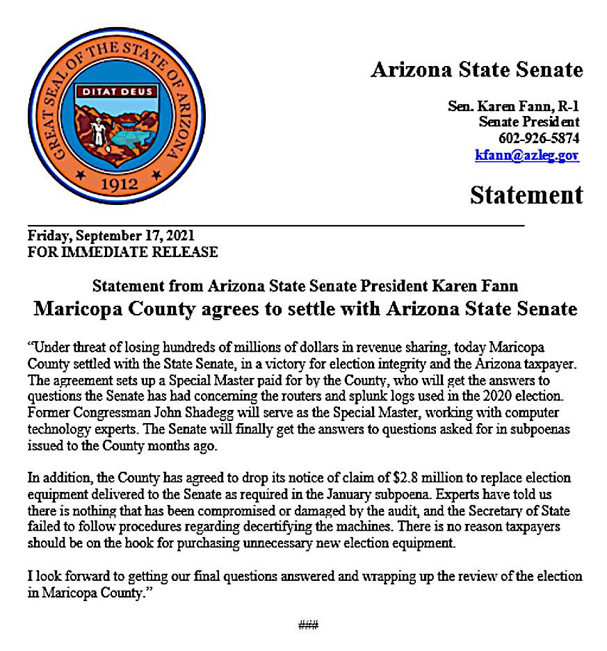 Maricopa settled with Arizona State Senate