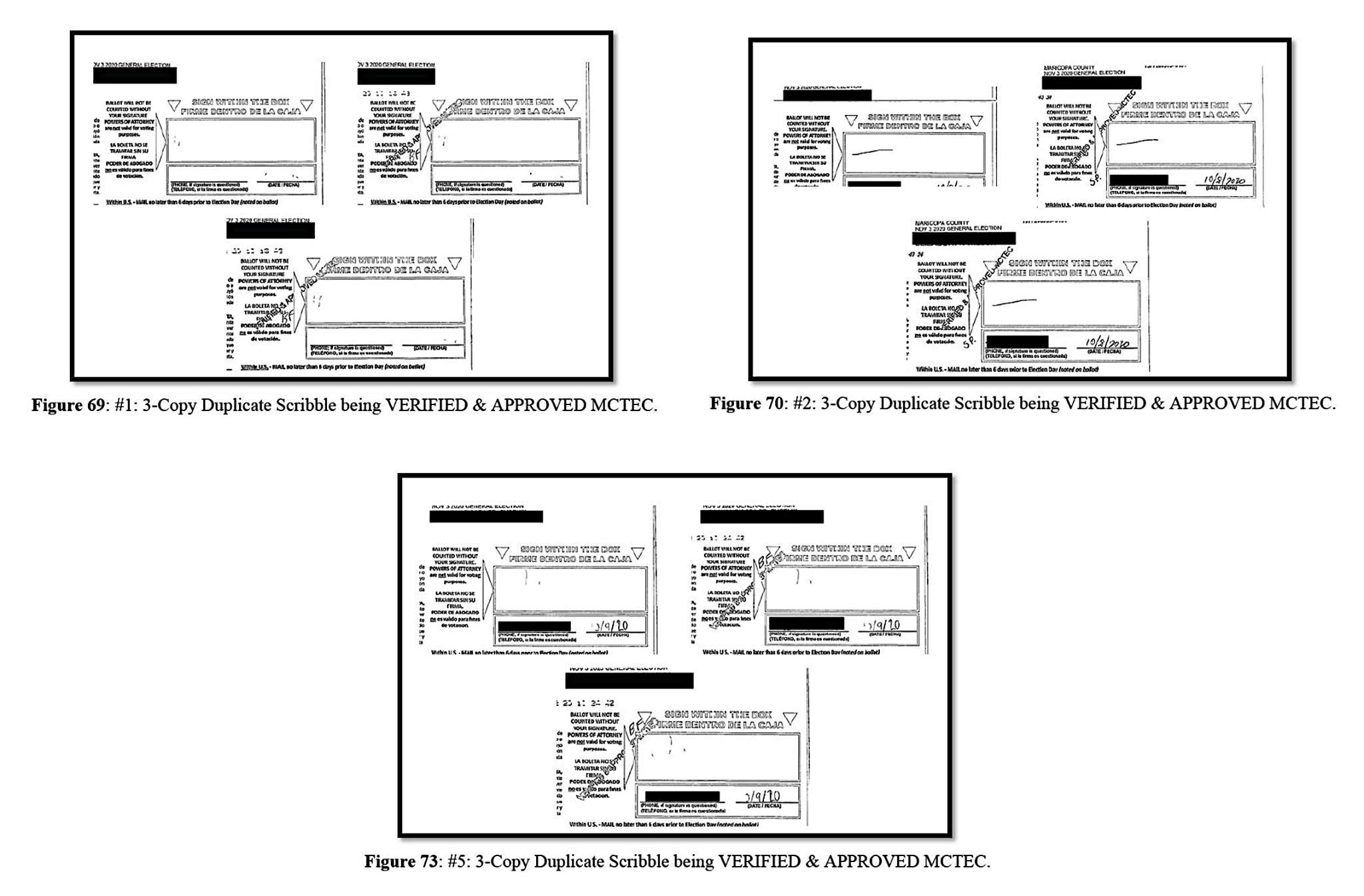 Duplicate ballot envelopes with scribble signatures being stamped and...