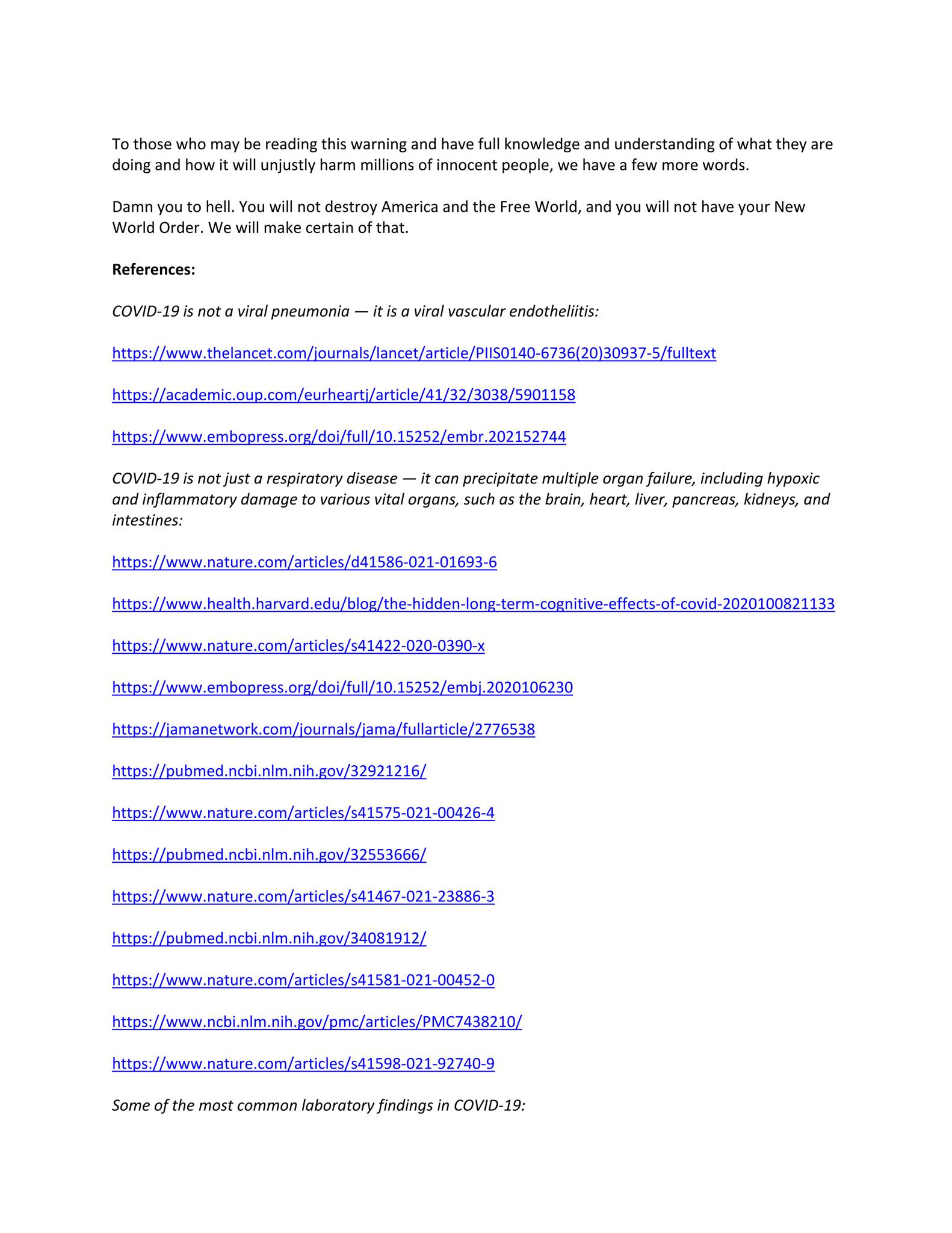 COVID-19: The Spartacus Letter