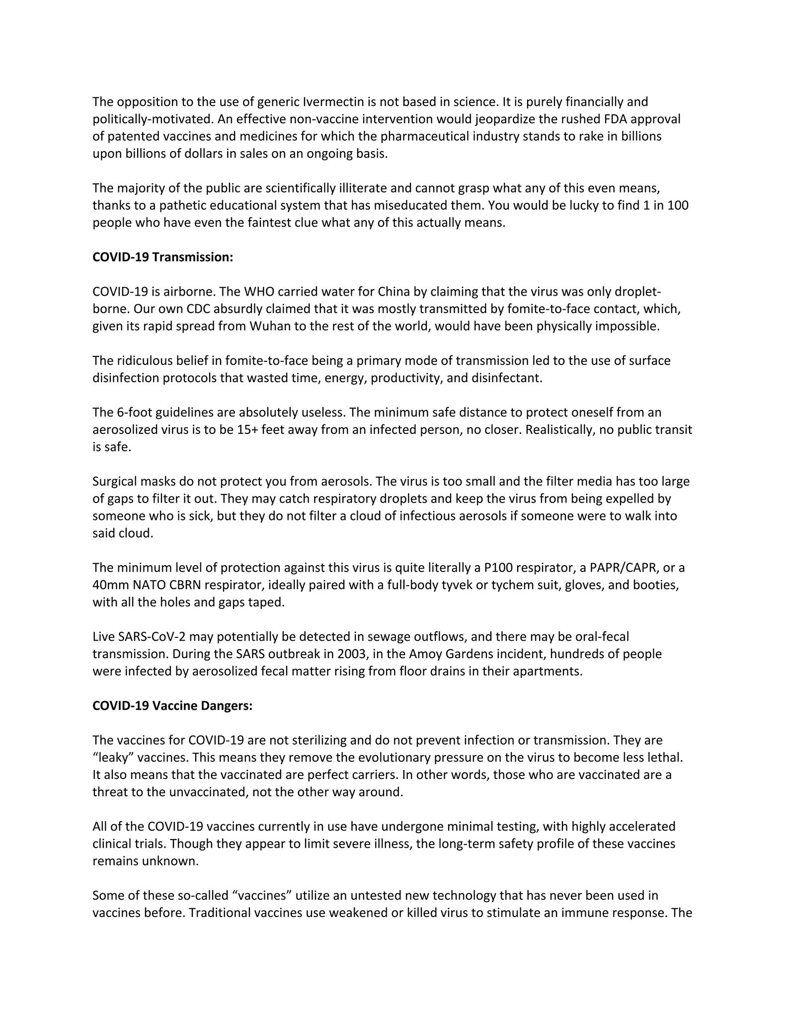 COVID-19: The Spartacus Letter