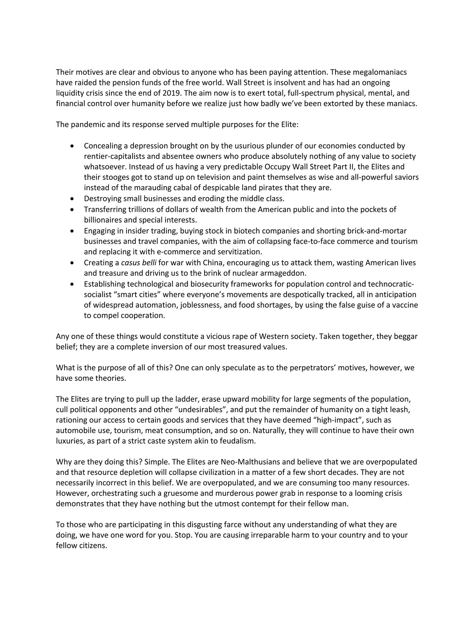 COVID-19: The Spartacus Letter