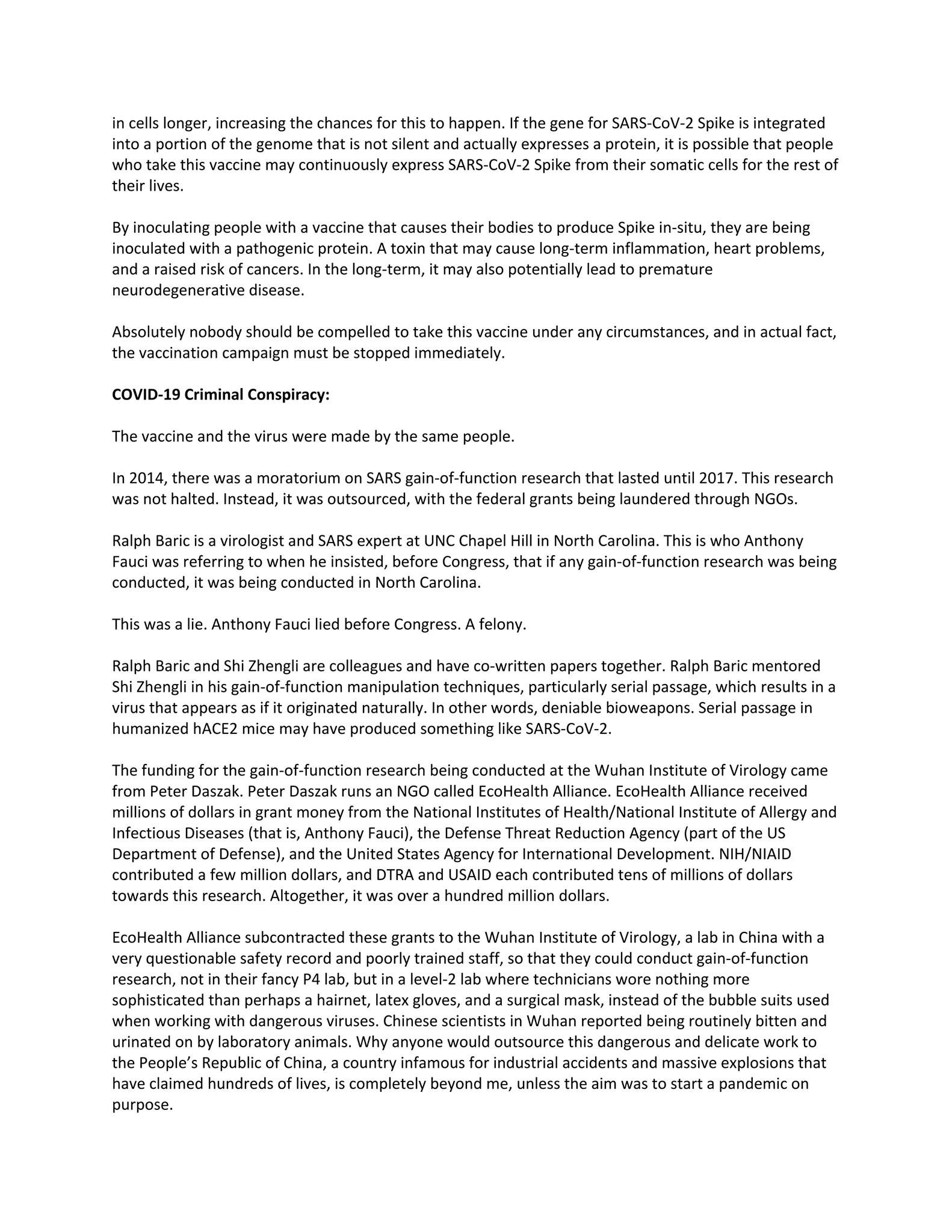 COVID-19: The Spartacus Letter