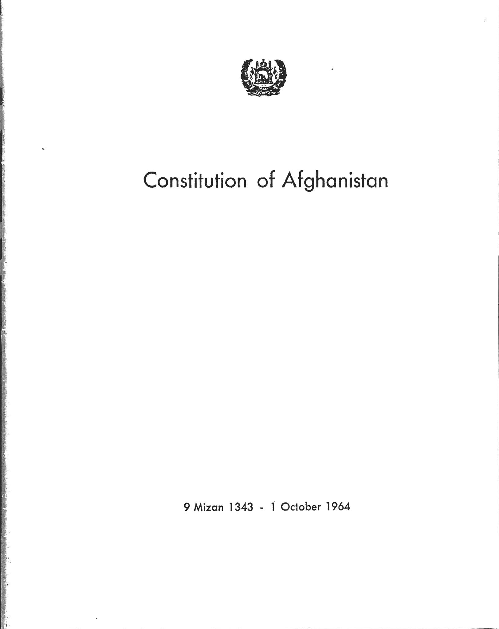 Constitution of Afghanistan - 1 October 1964