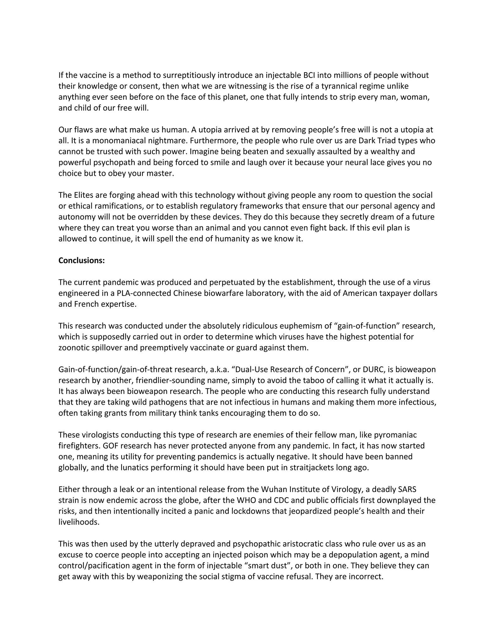 COVID-19: The Spartacus Letter