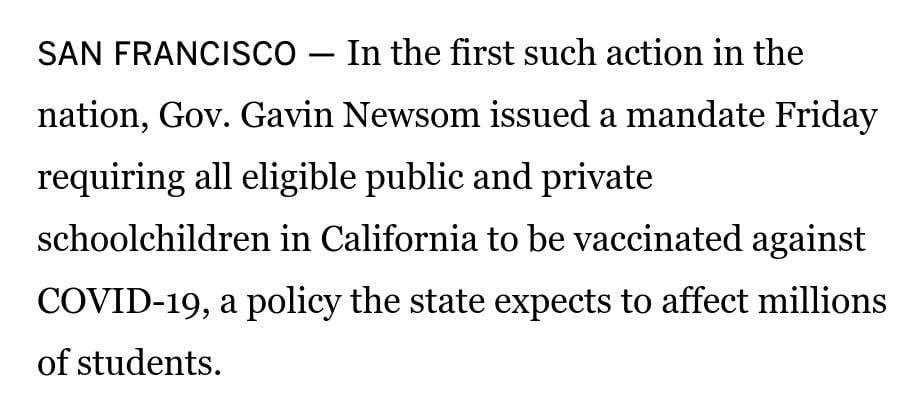 Newsom vaccine mandate also applies to private school kids...