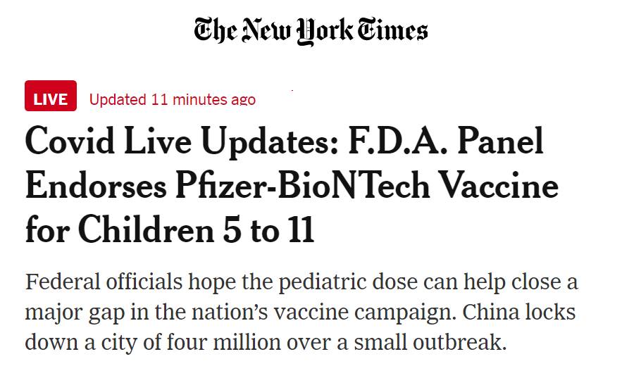 FDA panel endorsed Pfizer vaccine for children 5 to...