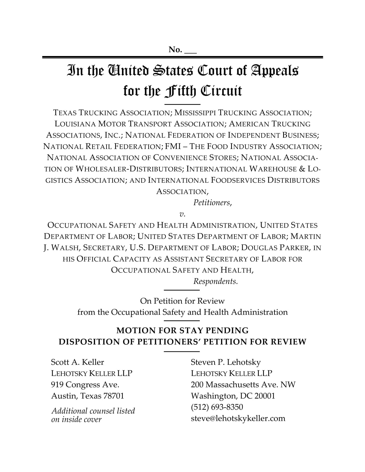 American Trucking Associations, National Federation of Independent Business, National...