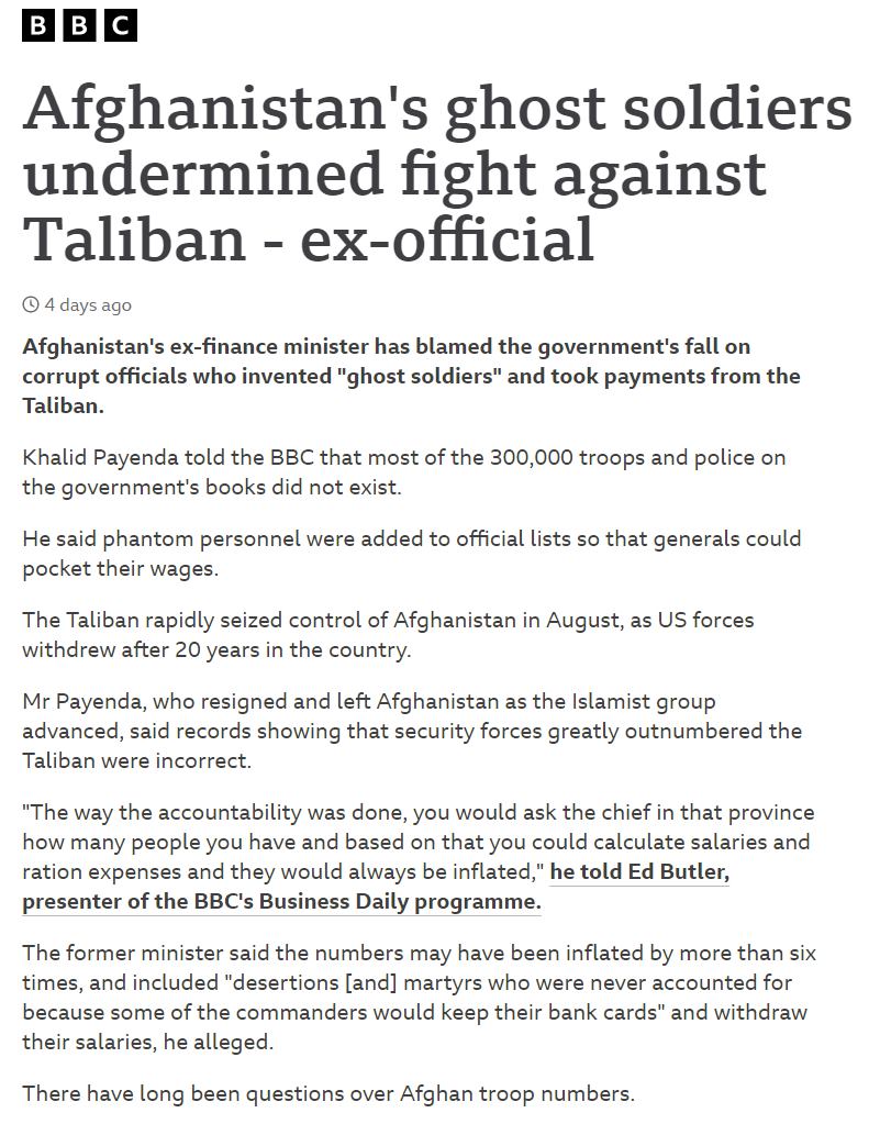 Afghanistan's ex-finance minister confirms the existence of ghost soldiers...